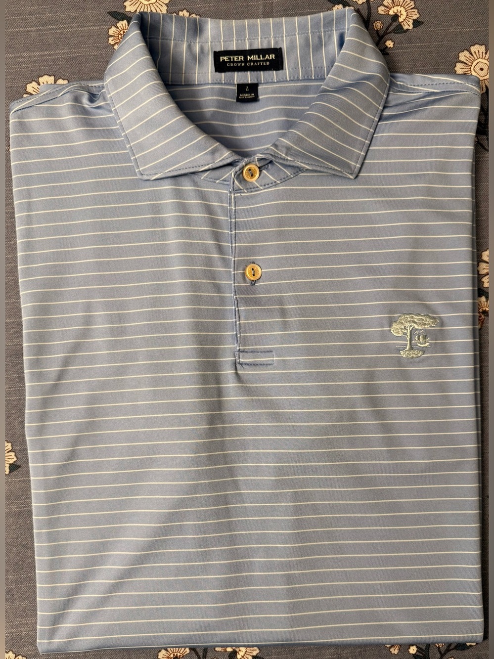 Peter Millar Crown Crafted Performance Polo – Men’s L – Blue/White Striped - EUC